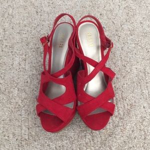 Red suede wedges. Size 8.